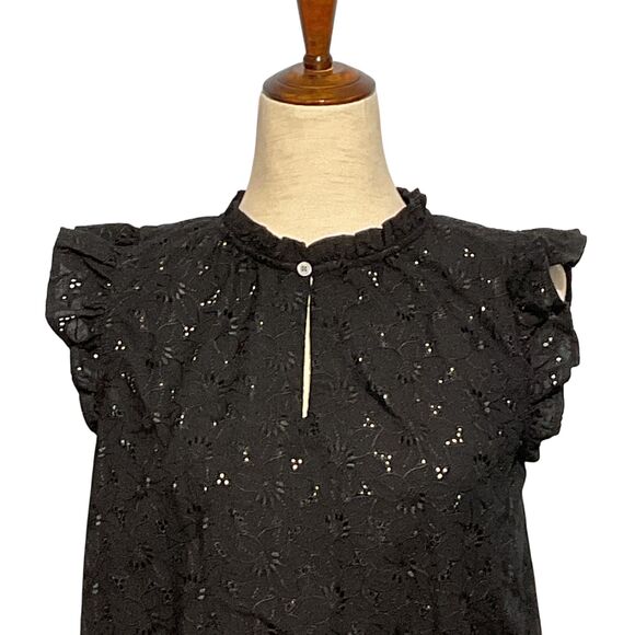 Loft Eyelet Ruffle Split Neck Shell Top Medium - Picture 3 of 11